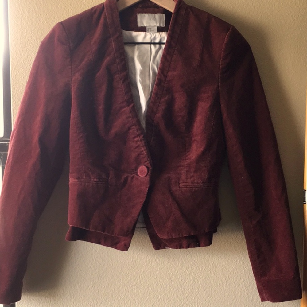 H&M Rust Corduroy Fitted Stretch Blazer